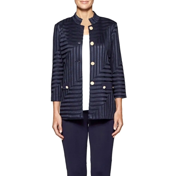 Misook Geometric Military Style Knit Jacket - Picture 1 of 6